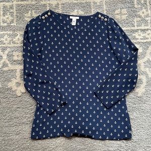 JCrew womens Navy silk anchor blouse size 00